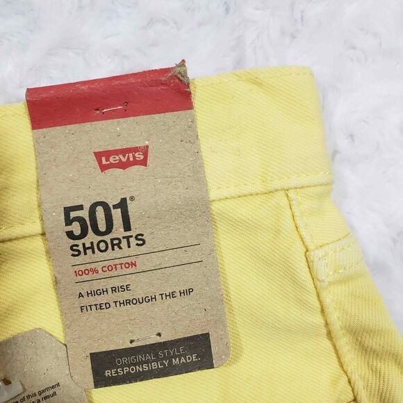 Levis 501 High Rise Yellow Denim Jean Shorts NWT womens size 30 summer everyday - Picture 4 of 11